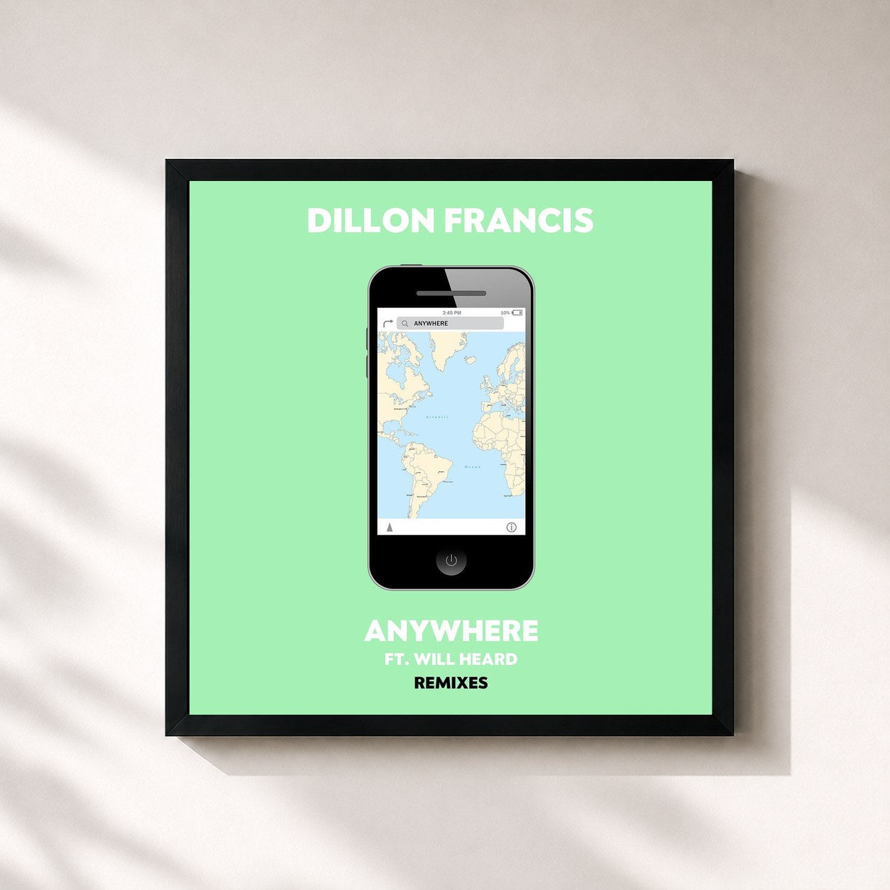 #noir Tableau carré de l'album Anywhere (Remixes) (feat. Will Heard) de Dillon Francis, cadre noir 32x32 cm