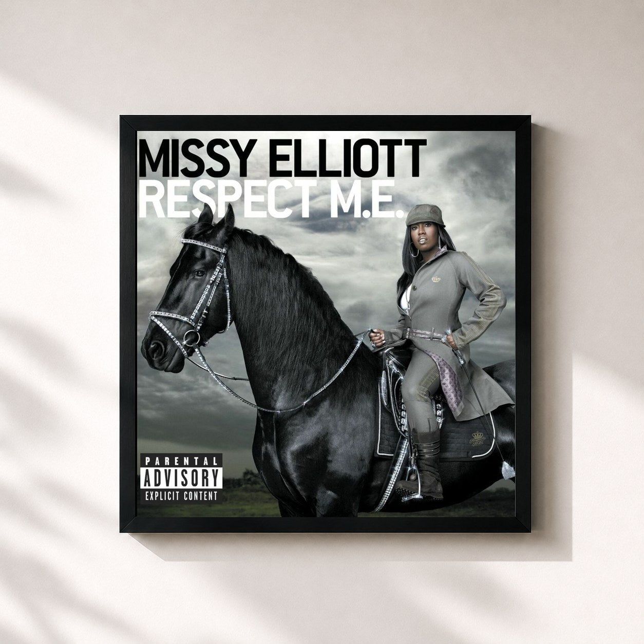 #noir Tableau carré de l'album Respect M.E. de Missy Elliott, cadre noir 32x32 cm