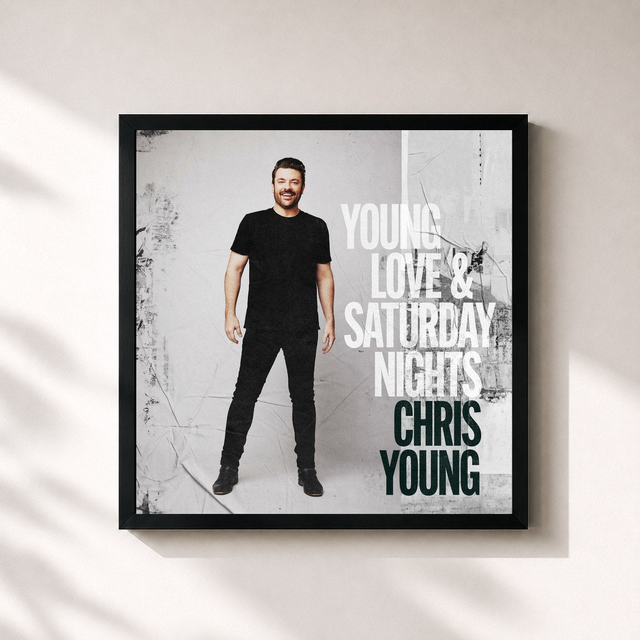 #noir Tableau carré de l'album Young Love & Saturday Nights de Chris Young, cadre noir 32x32 cm