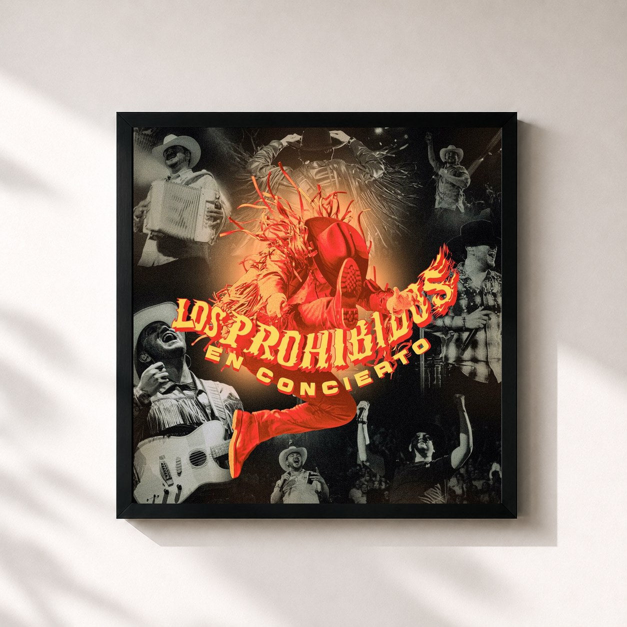 #noir Tableau carré de l'album Los Prohibidos en Concierto de Edén Muñoz, cadre noir 32x32 cm