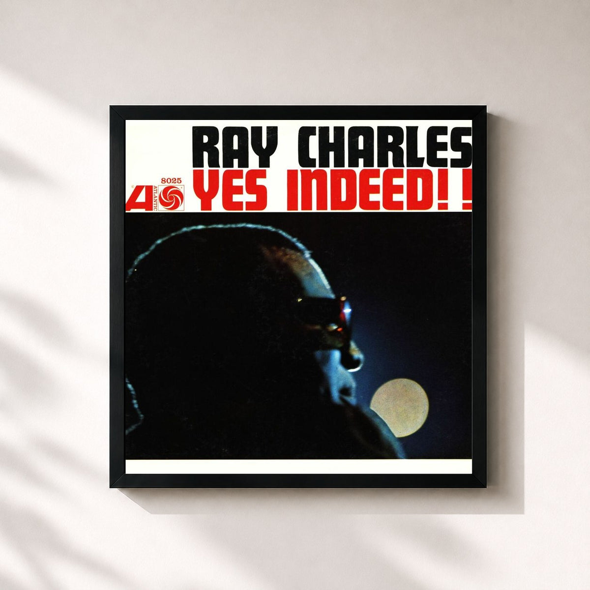 #noir Tableau carré de l'album Yes Indeed! de Ray Charles, cadre noir 32x32 cm