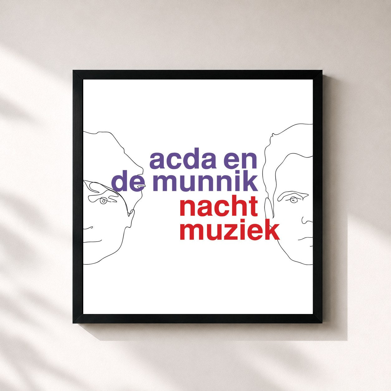 #noir Tableau carré de l'album Nachtmuziek de Acda en de Munnik, cadre noir 32x32 cm