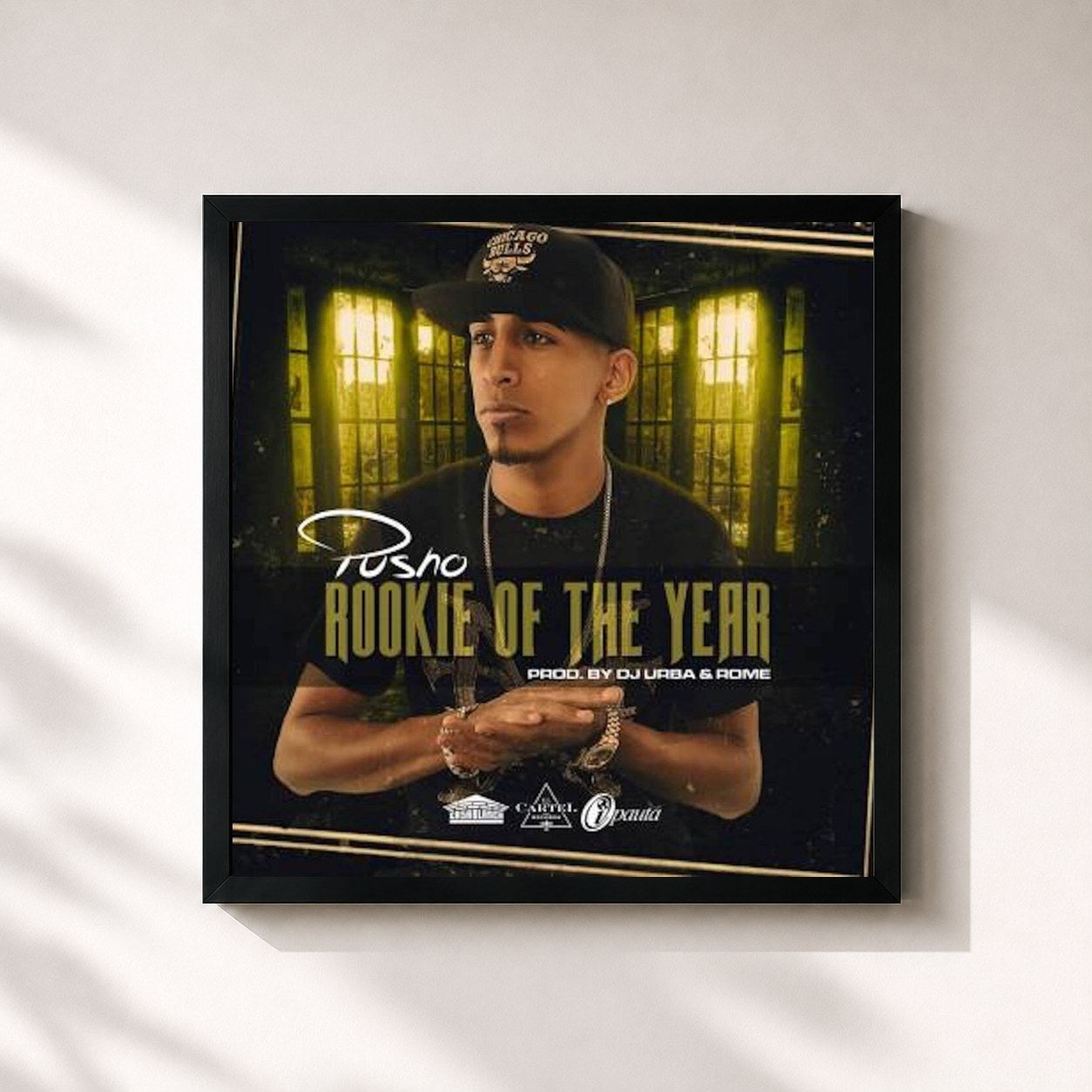 #noir Tableau carré de l'album The Rookie of the Year de Pusho, cadre noir 32x32 cm