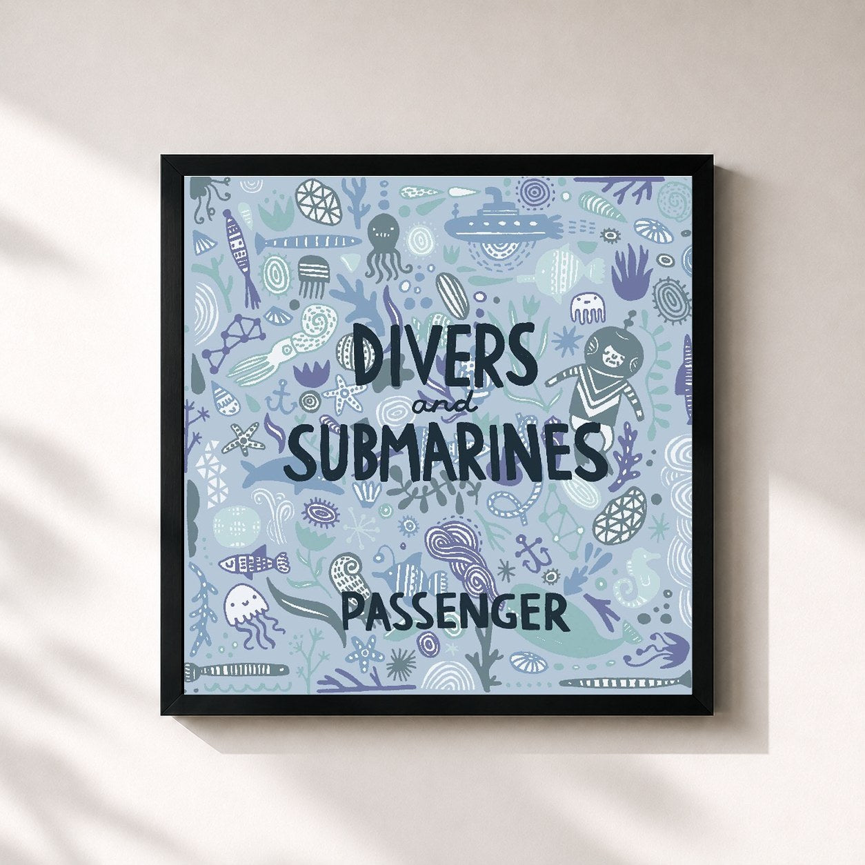#noir Tableau carré de l'album Divers & Submarines de Passenger, cadre noir 32x32 cm