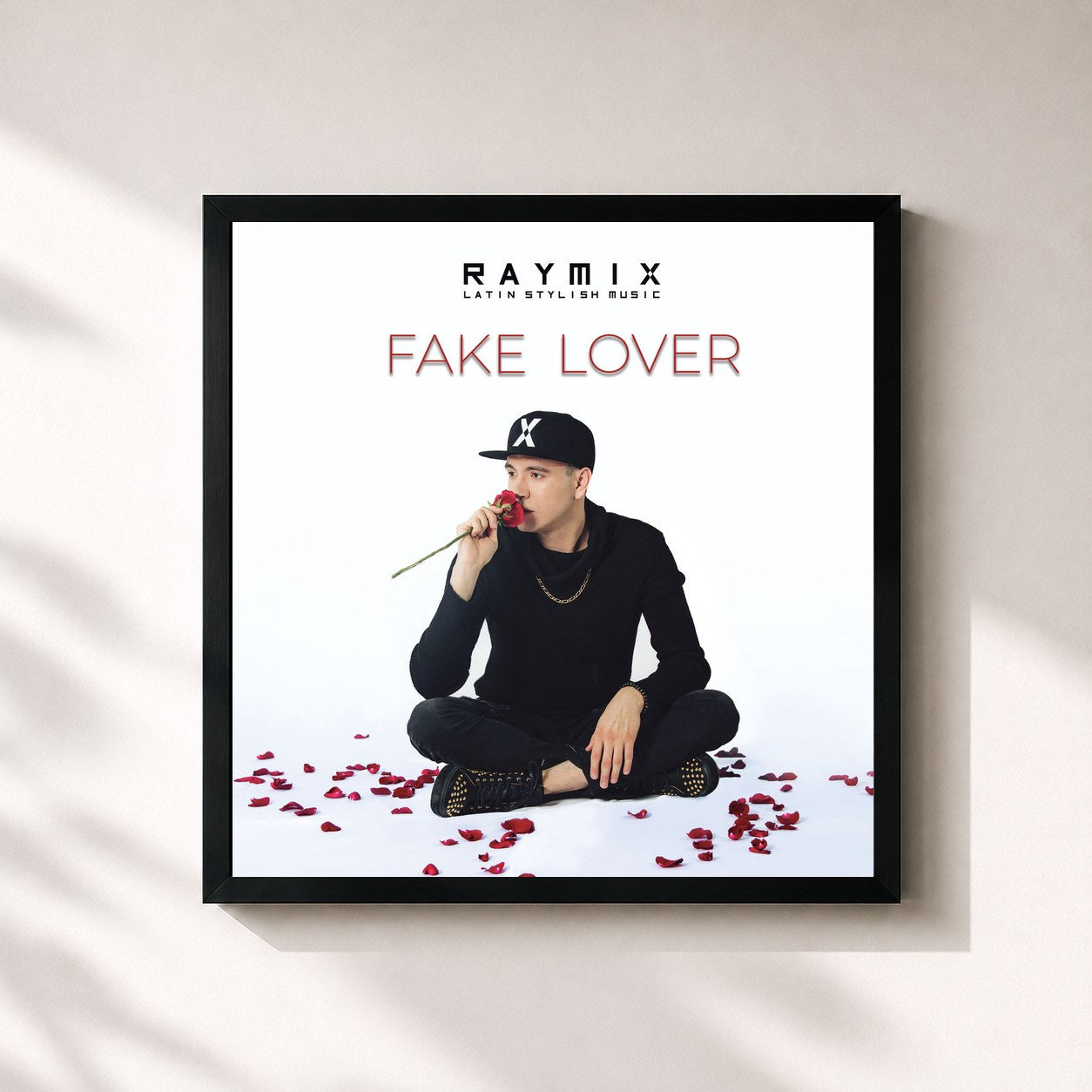 #noir Tableau carré de l'album Fake Lover de Raymix, cadre noir 32x32 cm