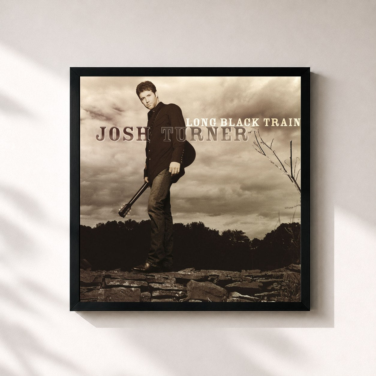 #noir Tableau carré de l'album Long Black Train de Josh Turner, cadre noir 32x32 cm