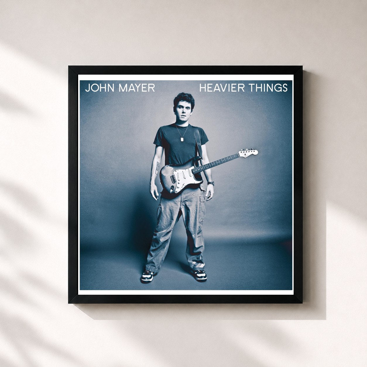 #noir Tableau carré de l'album Heavier Things de John Mayer, cadre noir 32x32 cm