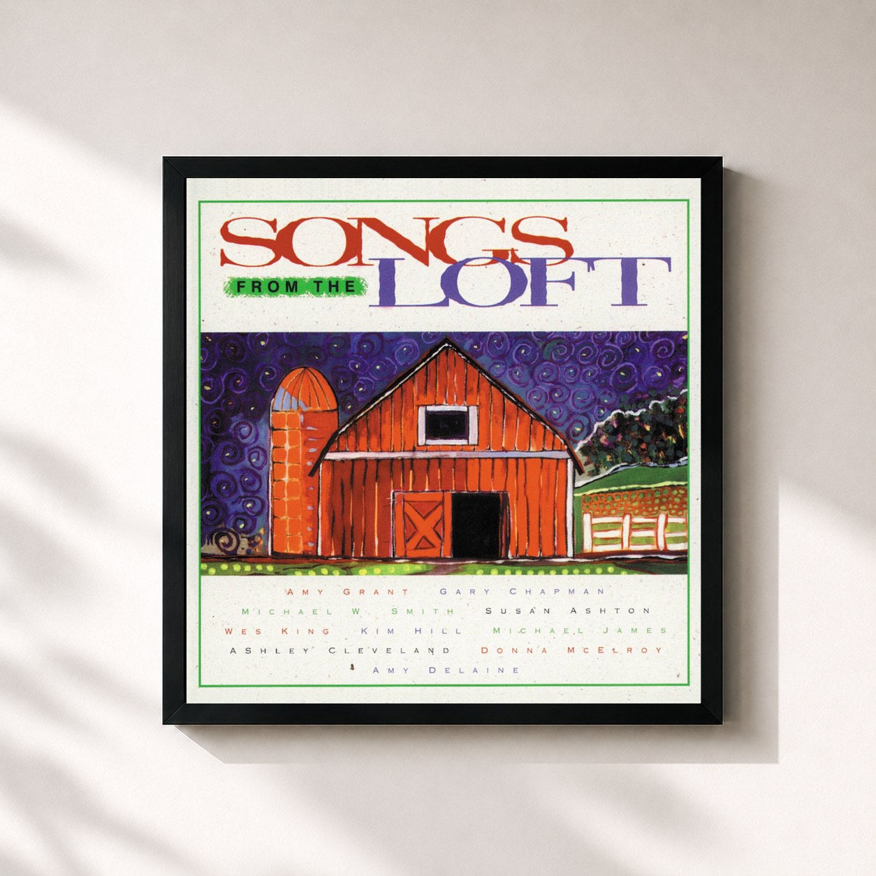 #noir Tableau carré de l'album Songs From The Loft de Amy Grant, cadre noir 32x32 cm