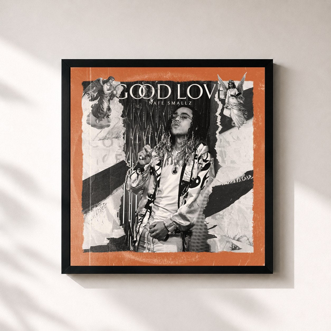 #noir Tableau carré de l'album Good Love de Nafe Smallz, cadre noir 32x32 cm