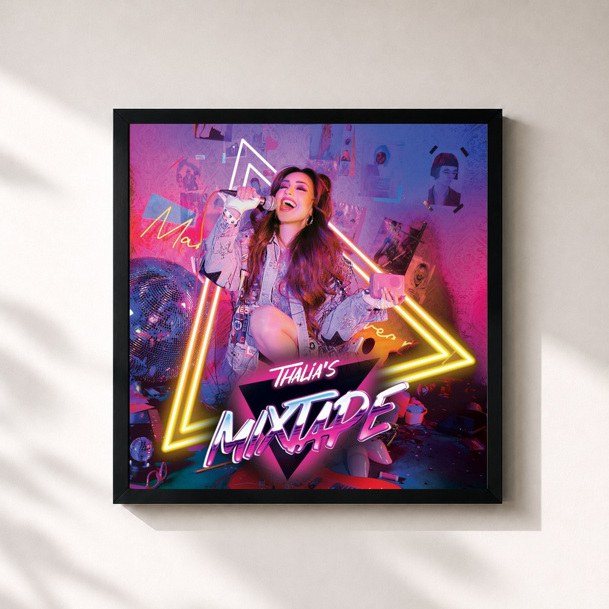 #noir Tableau carré de l'album Thalia's Mixtape de Thalia, cadre noir 32x32 cm