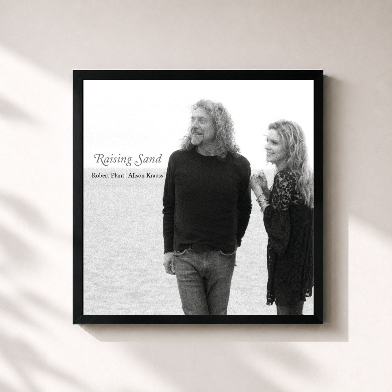 #noir Tableau carré de l'album Raising Sand de Robert Plant, cadre noir 32x32 cm
