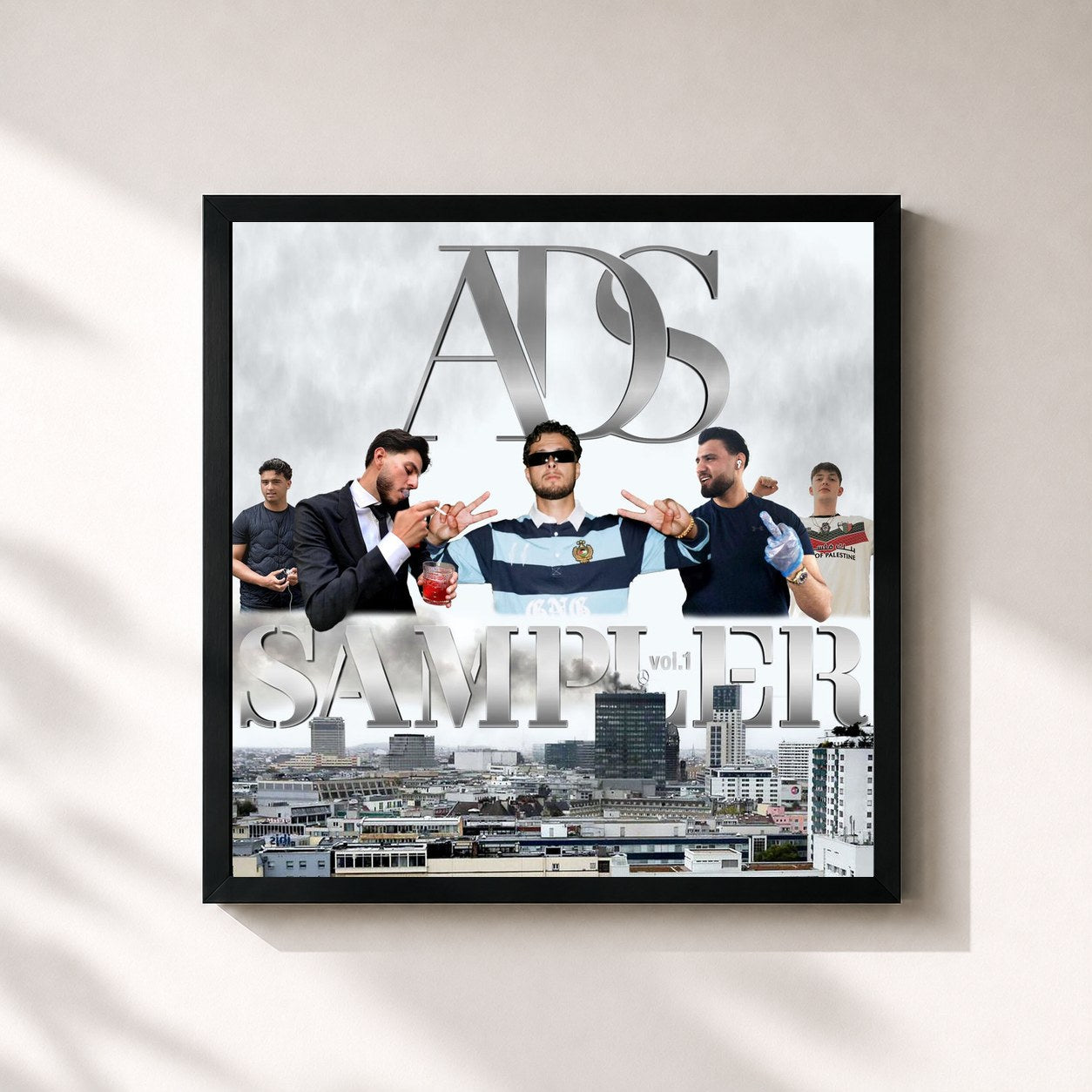 #noir Tableau carré de l'album ADS Sampler vol.1 de Pashanim, cadre noir 32x32 cm