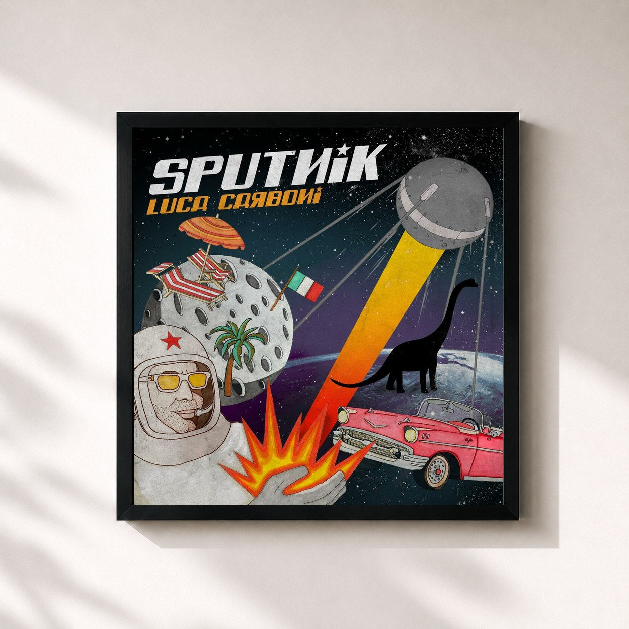 #noir Tableau carré de l'album Sputnik de Luca Carboni, cadre noir 32x32 cm