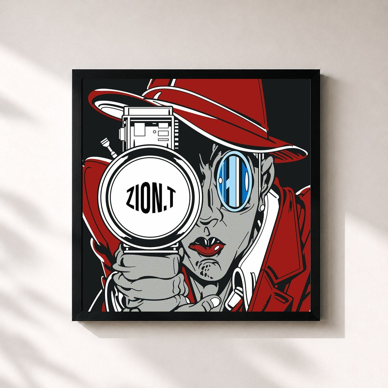 #noir Tableau carré de l'album Red Light de Zion.T, cadre noir 32x32 cm