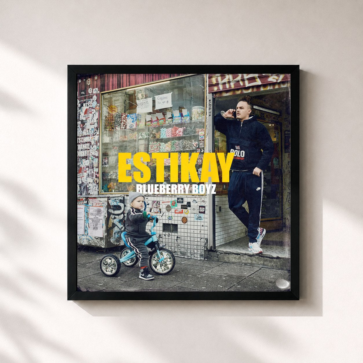 #noir Tableau carré de l'album Blueberry Boyz de Estikay, cadre noir 32x32 cm