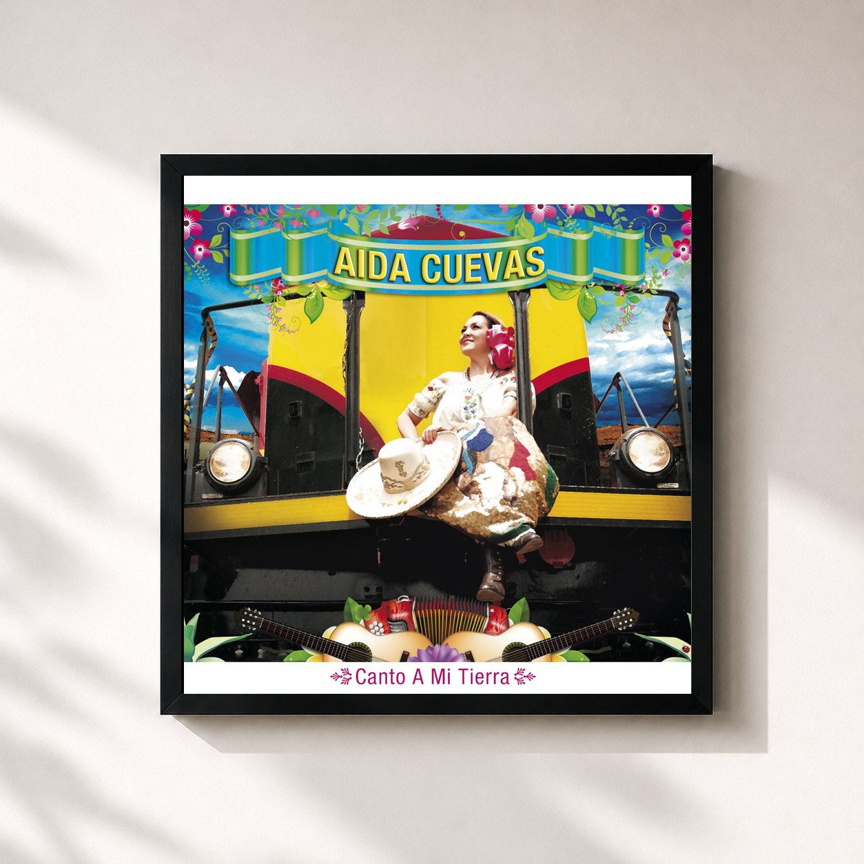 #noir Tableau carré de l'album Canto a Mi Tierra de Aida Cuevas, cadre noir 32x32 cm