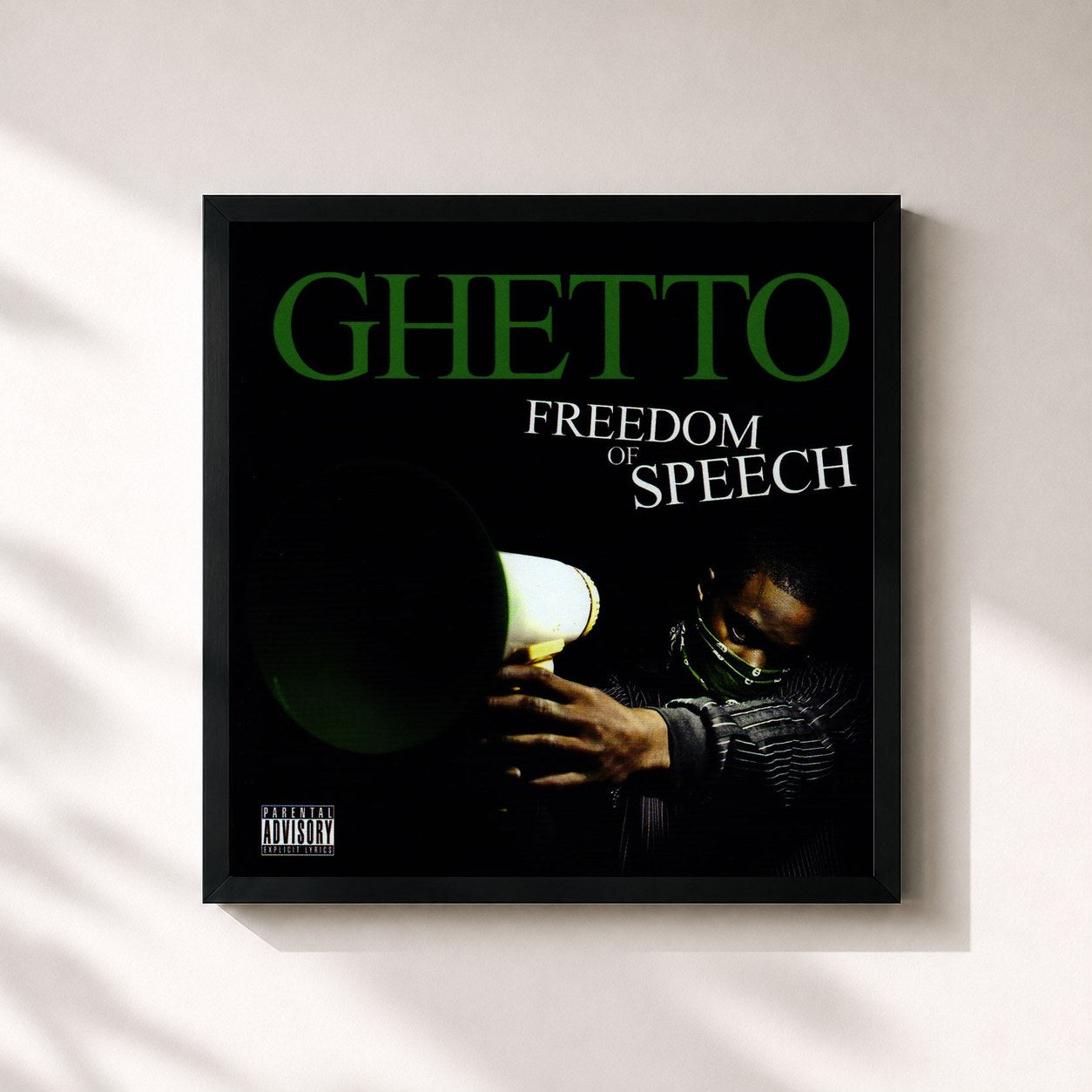 #noir Tableau carré de l'album Freedom of Speech de Ghetto, cadre noir 32x32 cm