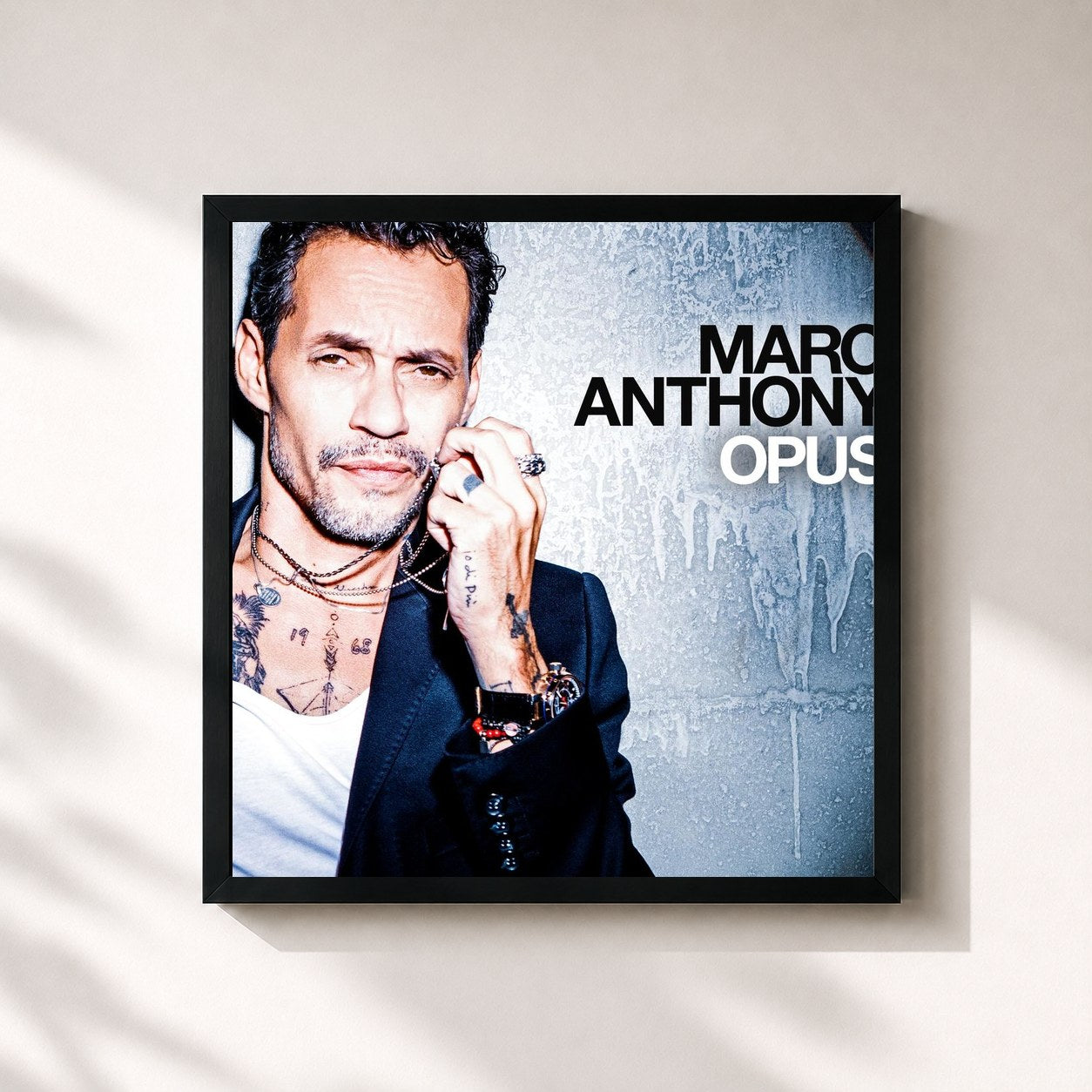 #noir Tableau carré de l'album OPUS de Marc Anthony, cadre noir 32x32 cm