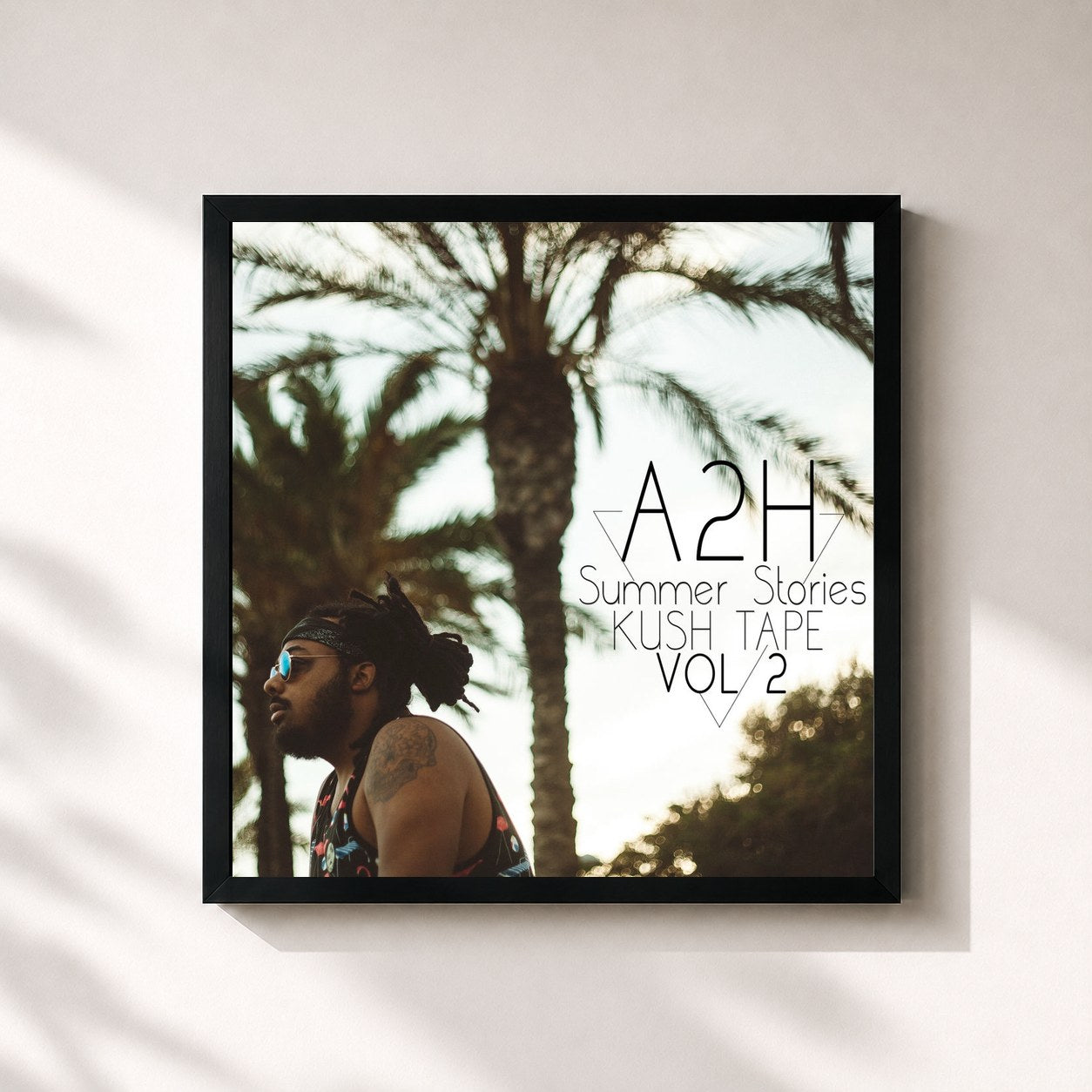 #noir Tableau carré de l'album Summer Stories Kushtape, Vol. 2 de A2H, cadre noir 32x32 cm