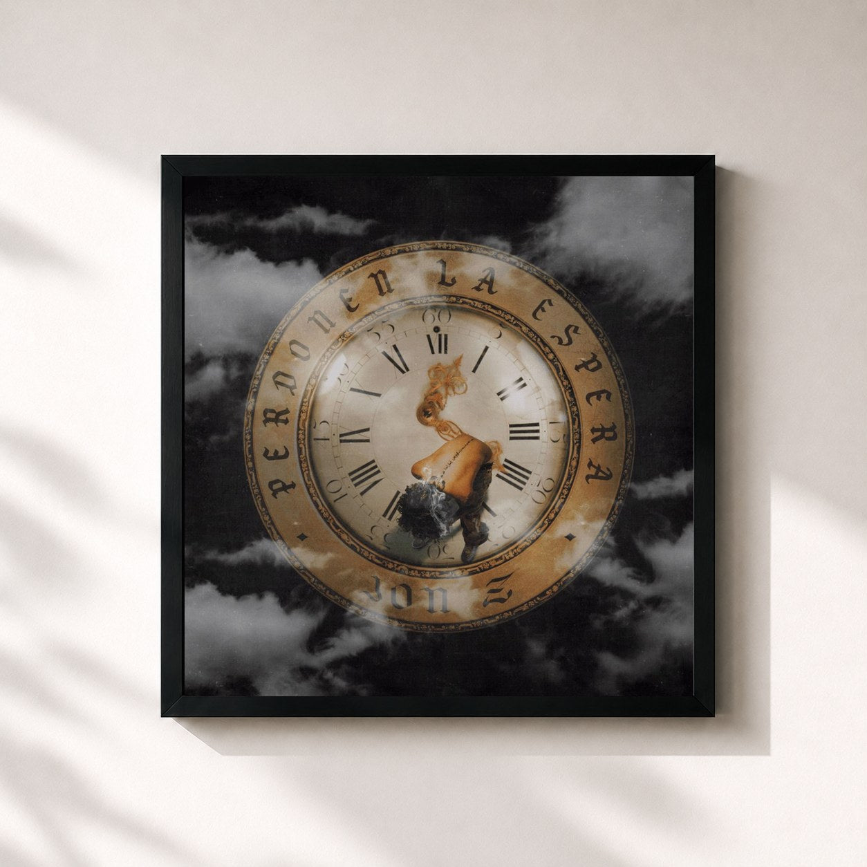 #noir Tableau carré de l'album Perdonen la Espera de Jon Z, cadre noir 32x32 cm