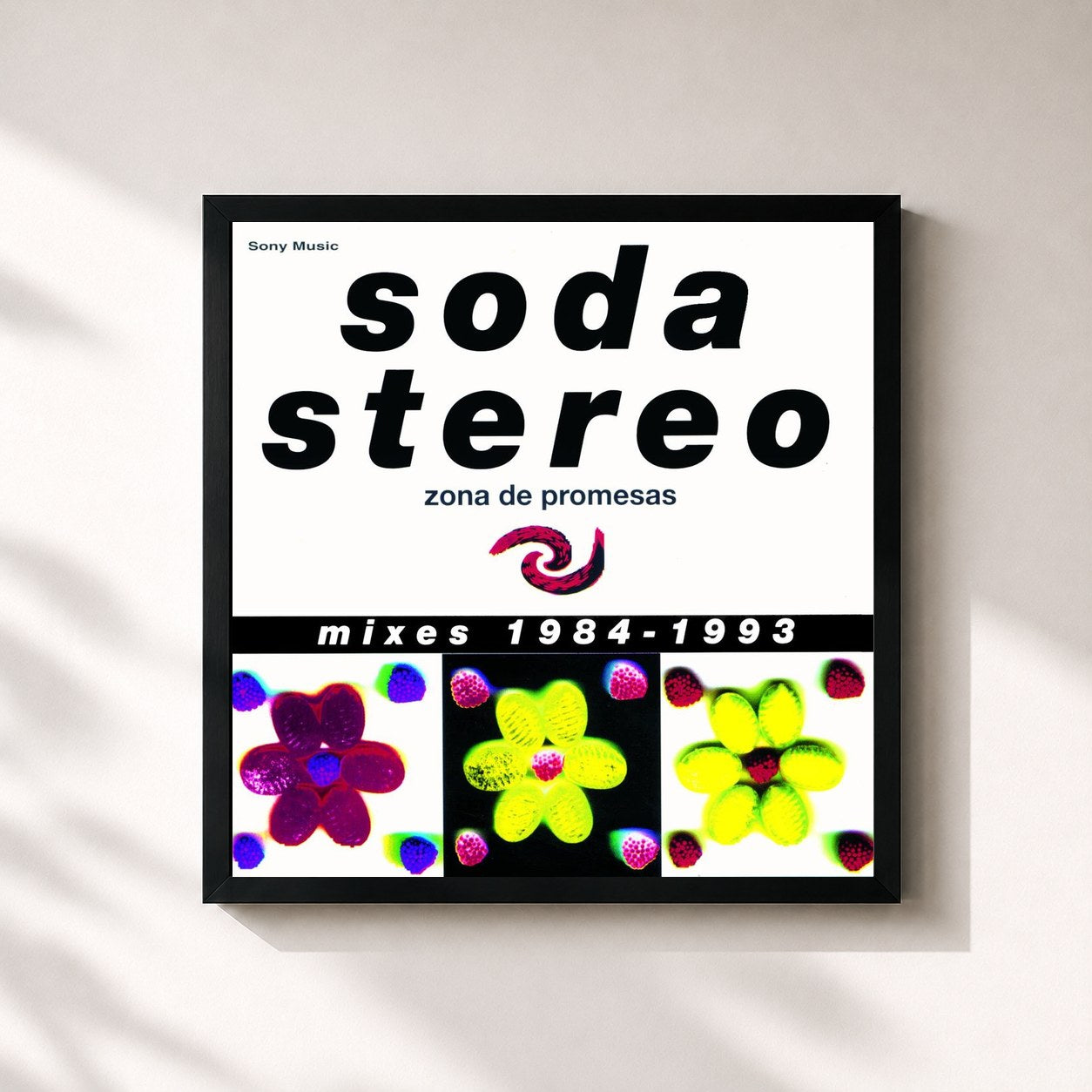 #noir Tableau carré de l'album Zona de Promesas (Mixes 1984 - 1993) de Soda Stereo, cadre noir 32x32 cm