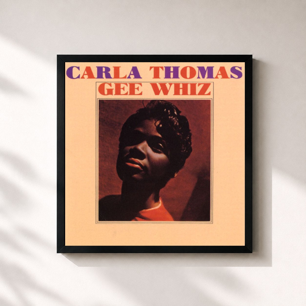 #noir Tableau carré de l'album Gee Whiz de Carla Thomas, cadre noir 32x32 cm