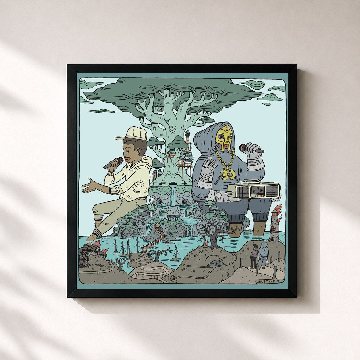 #noir Tableau carré de l'album NEHRUVIANDOOM (REDUX) de MF DOOM, cadre noir 32x32 cm