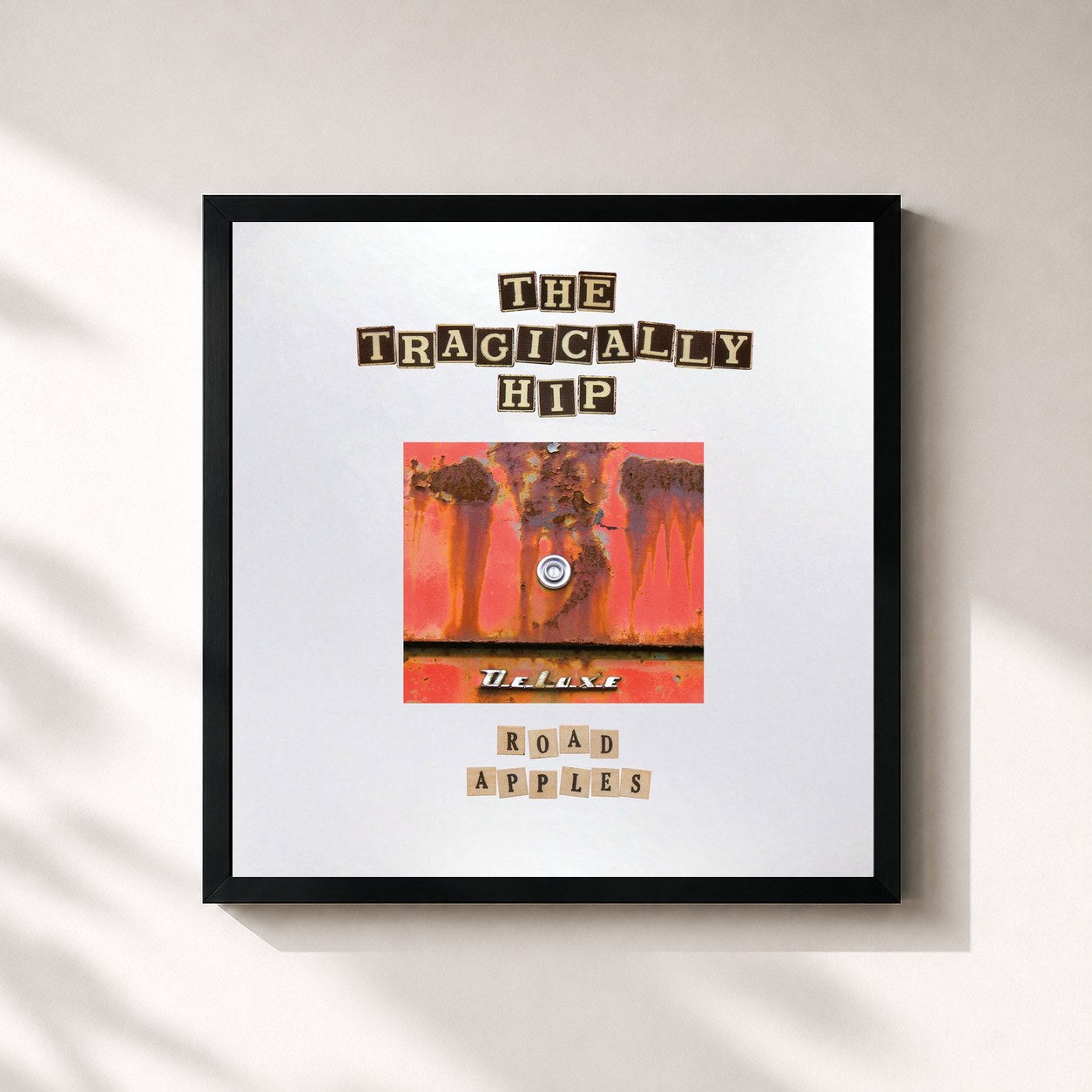 #noir Tableau carré de l'album Road Apples (Deluxe) de The Tragically Hip, cadre noir 32x32 cm