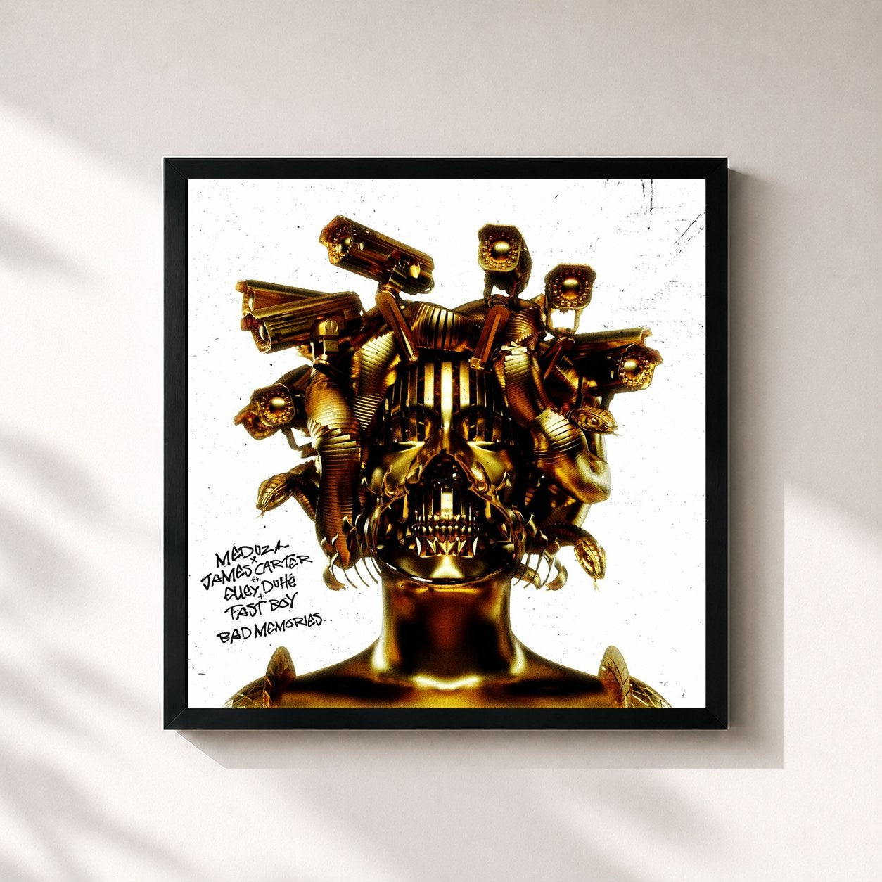 #noir Tableau carré de l'album Bad Memories (The Remixes) de Meduza, cadre noir 32x32 cm