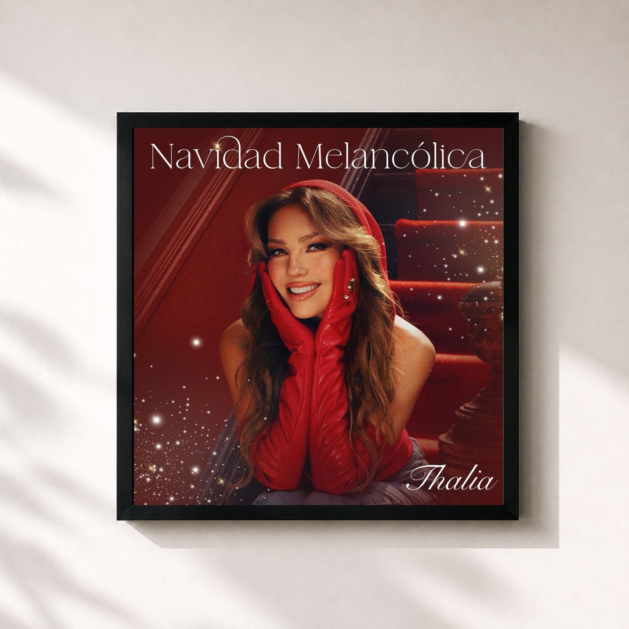 #noir Tableau carré de l'album Navidad Melancólica de Thalia, cadre noir 32x32 cm