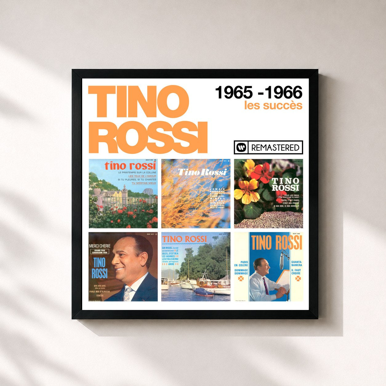 #noir Tableau carré de l'album 1965-1966 : Les succès (Remasterisé en 2018) de Tino Rossi, cadre noir 32x32 cm