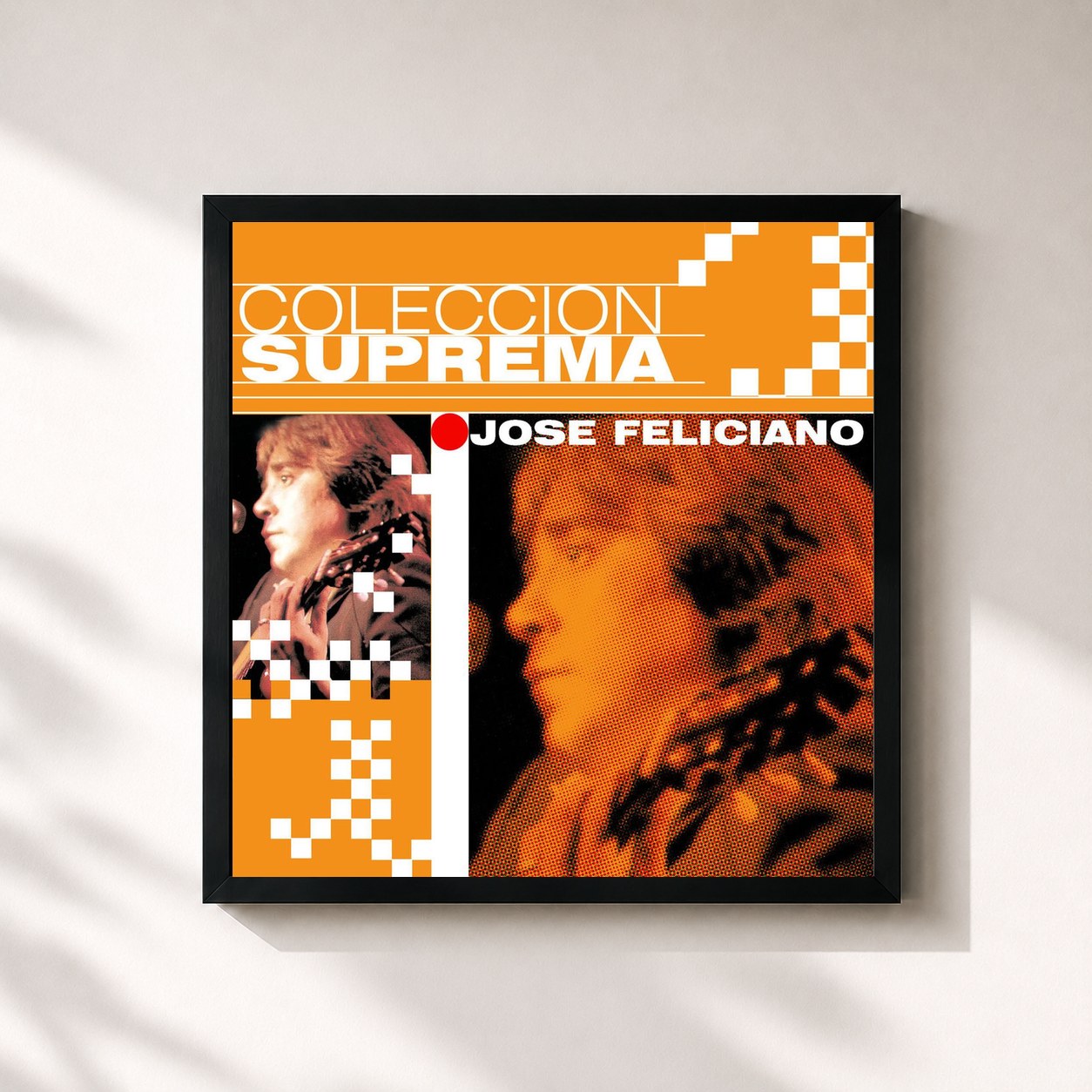 #noir Tableau carré de l'album Coleccion Suprema de José Feliciano, cadre noir 32x32 cm