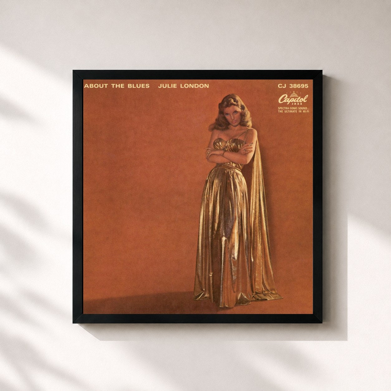 #noir Tableau carré de l'album About The Blues de Julie London, cadre noir 32x32 cm
