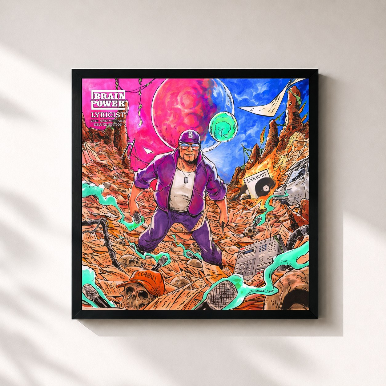 #noir Tableau carré de l'album Lyricist (25th Anniversary Deluxe Edition) de Brainpower, cadre noir 32x32 cm