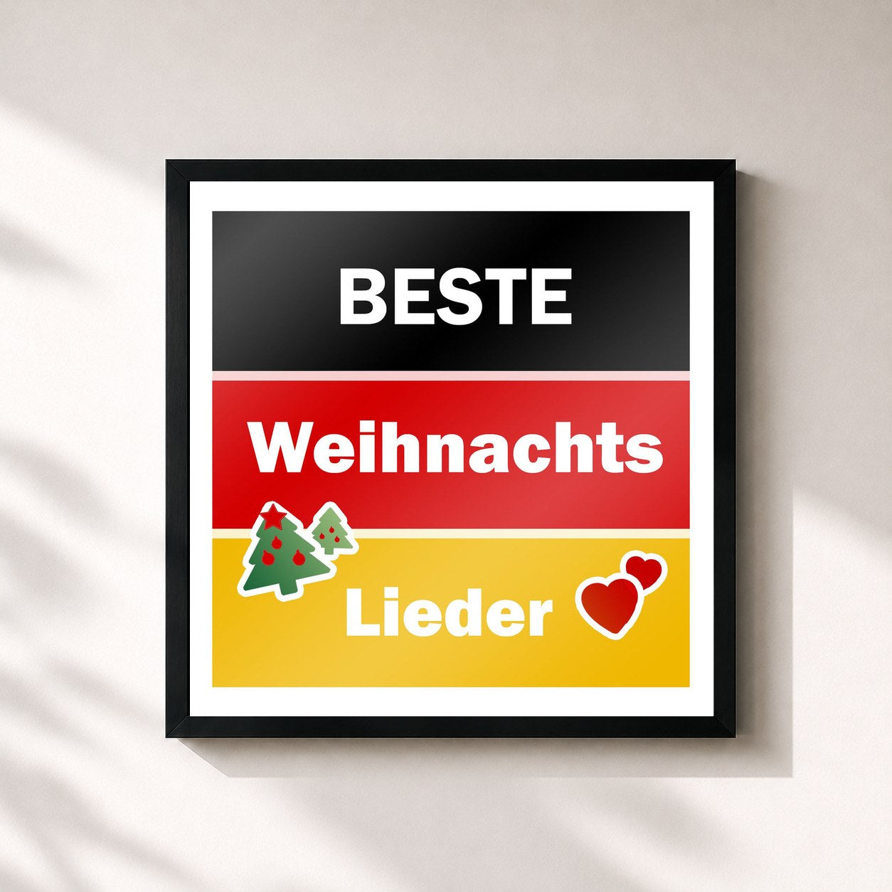 #noir Tableau carré de l'album Deutsche Klassiker de Weihnachtslieder, cadre noir 32x32 cm