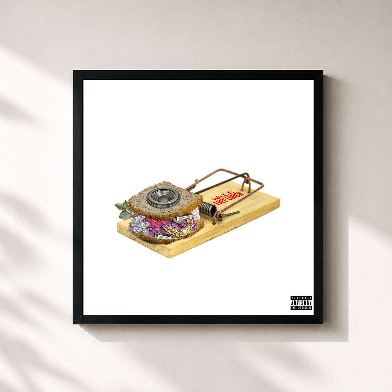 #noir Tableau carré de l'album Free Lunch de Wale, cadre noir 32x32 cm