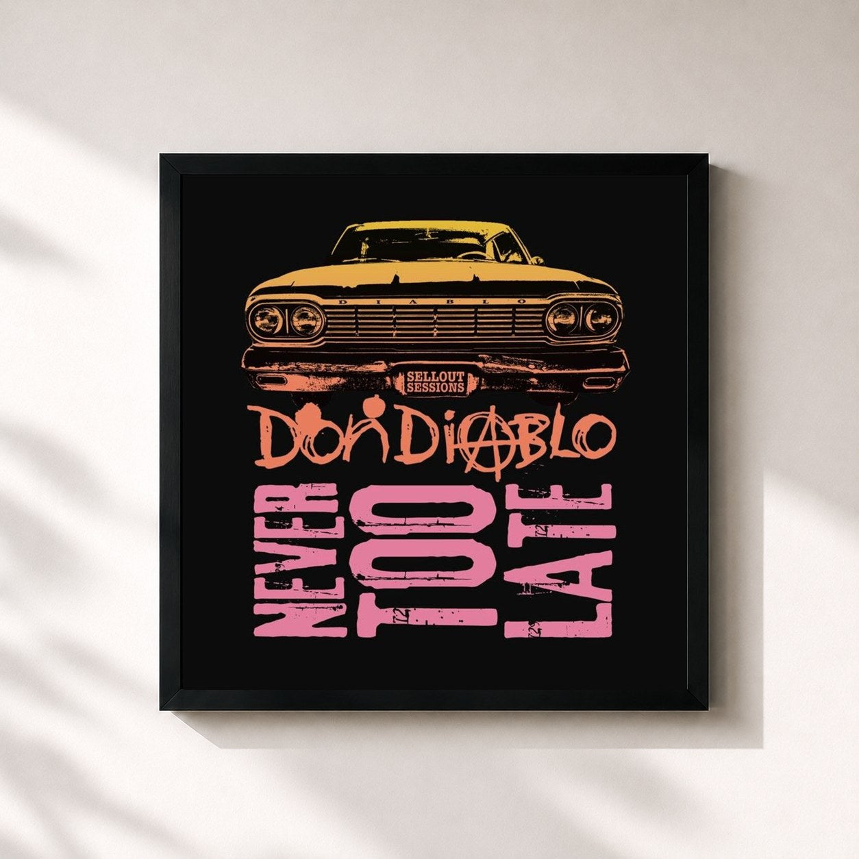 #noir Tableau carré de l'album Never Too Late de Don Diablo, cadre noir 32x32 cm