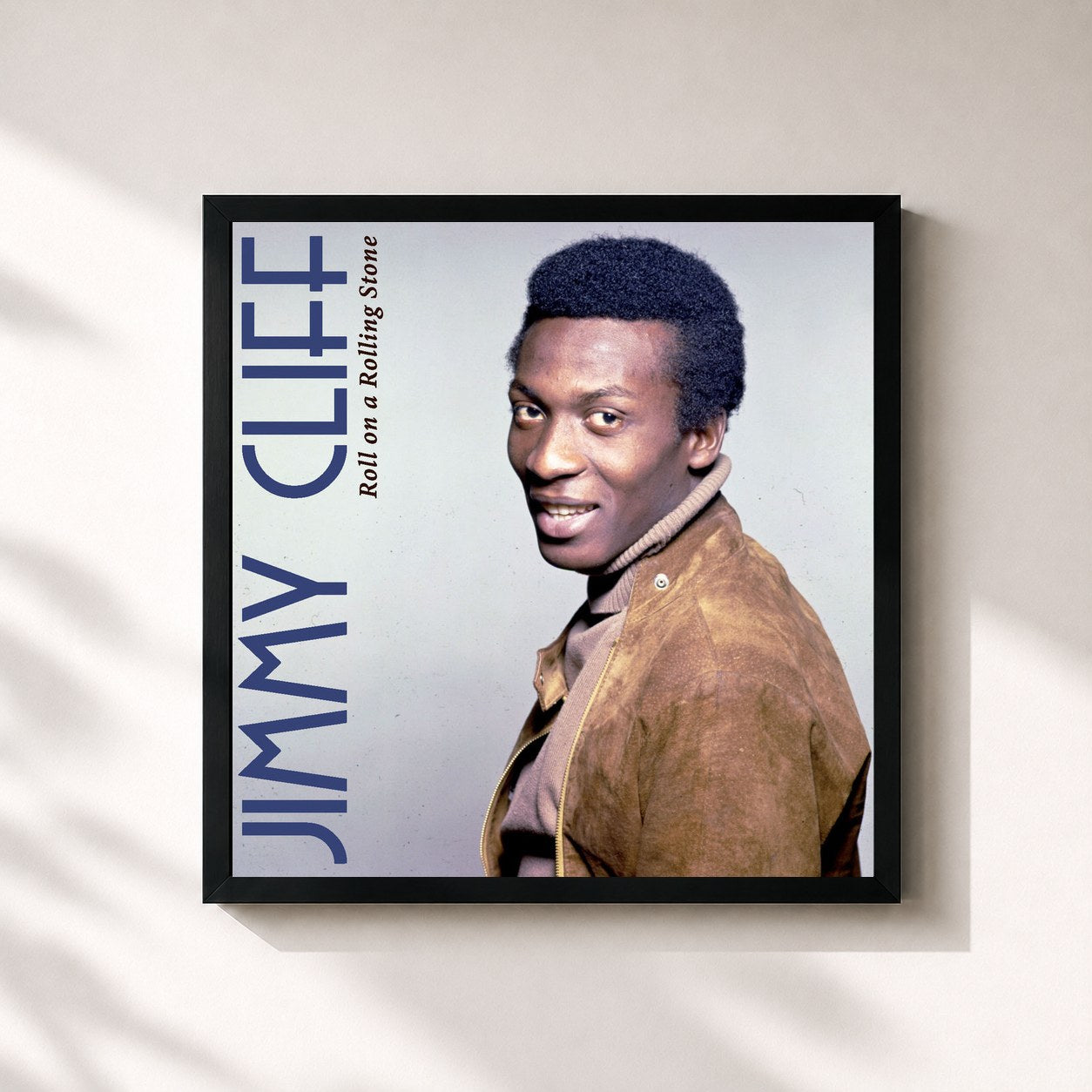 #noir Tableau carré de l'album On a Rolling Stone de Jimmy Cliff, cadre noir 32x32 cm