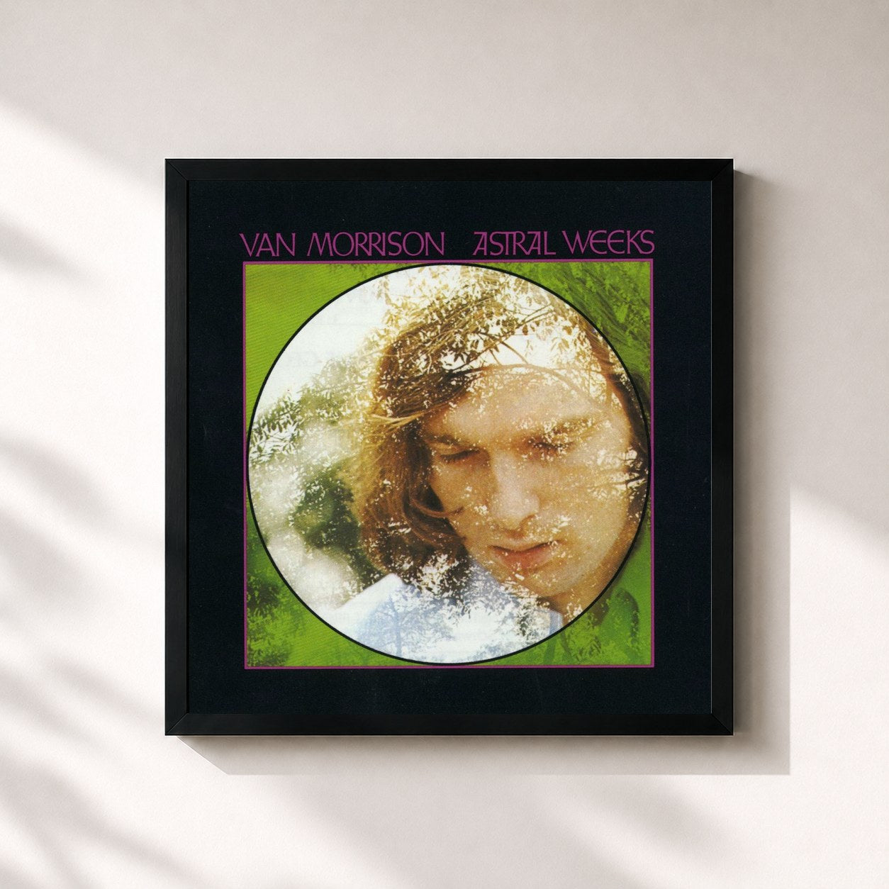 #noir Tableau carré de l'album Astral Weeks de Van Morrison, cadre noir 32x32 cm