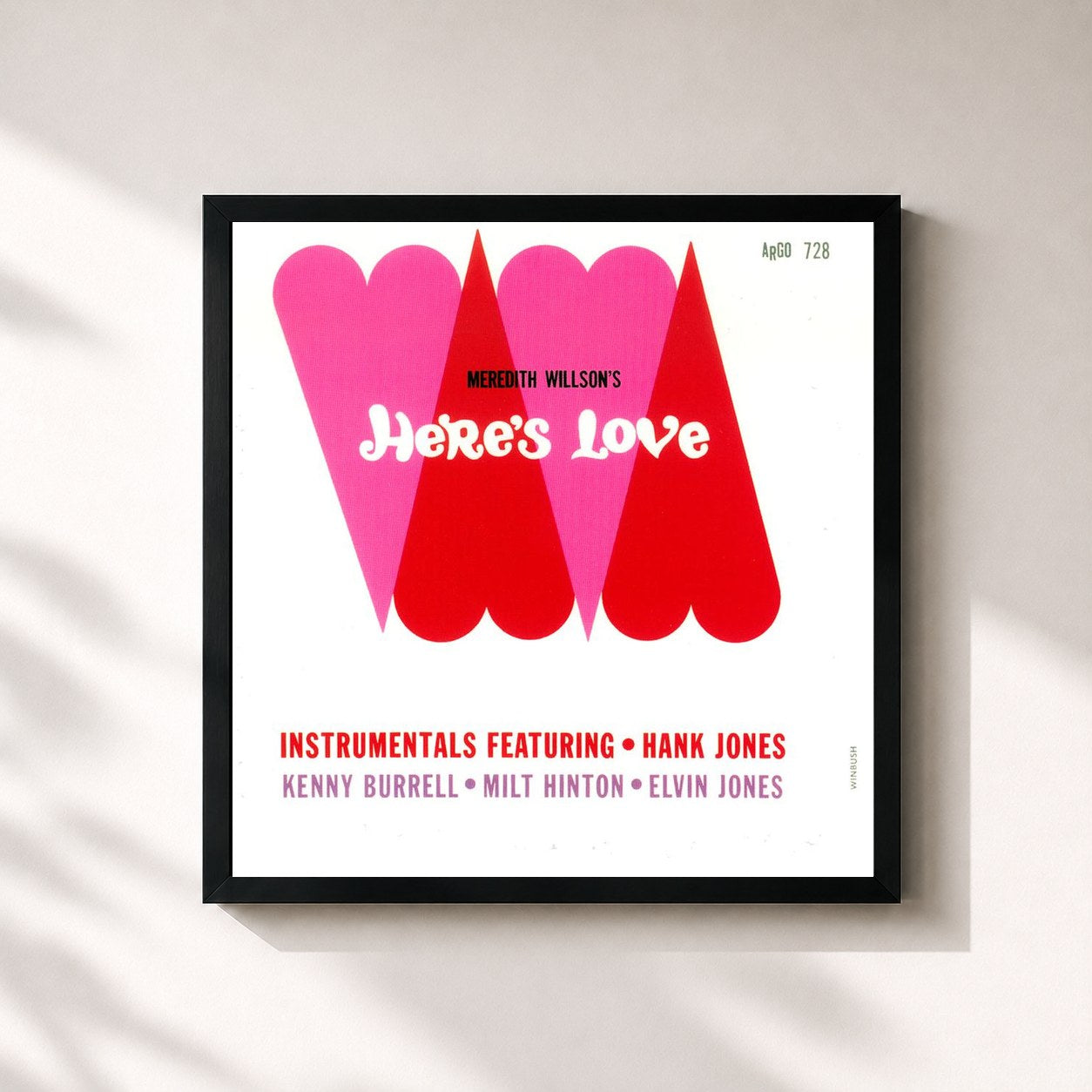 #noir Tableau carré de l'album Here's Love de Hank Jones, cadre noir 32x32 cm