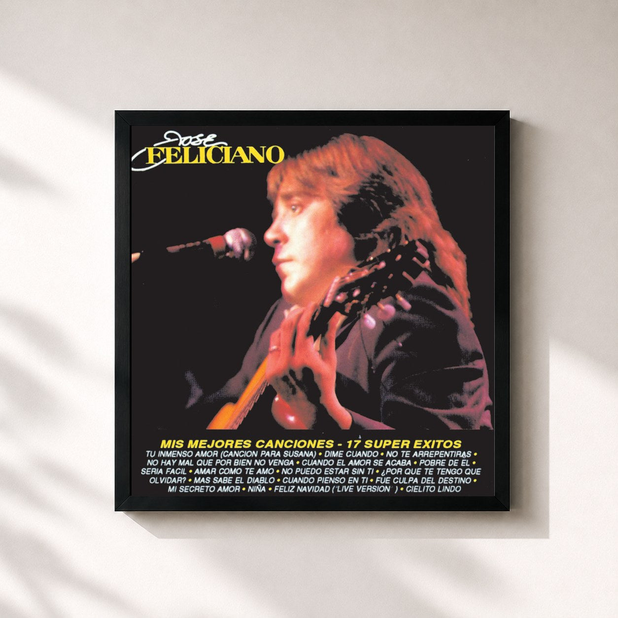 #noir Tableau carré de l'album Mis Mejores Canciones - 17 Super Exitos de José Feliciano, cadre noir 32x32 cm