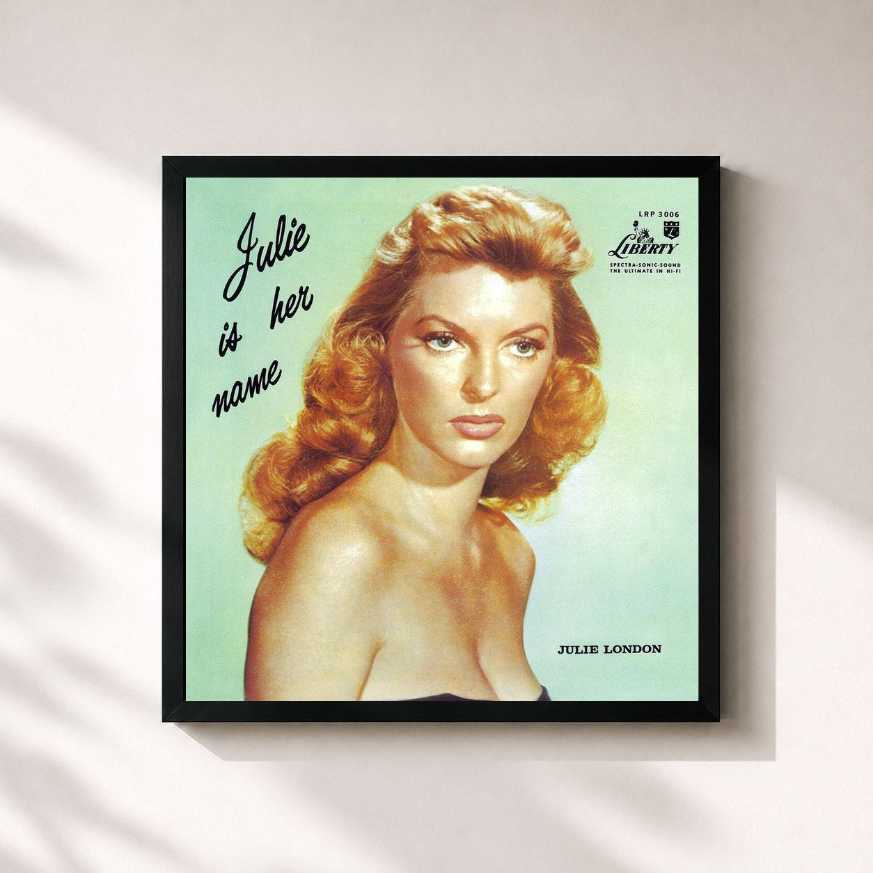 #noir Tableau carré de l'album Julie Is Her Name de Julie London, cadre noir 32x32 cm
