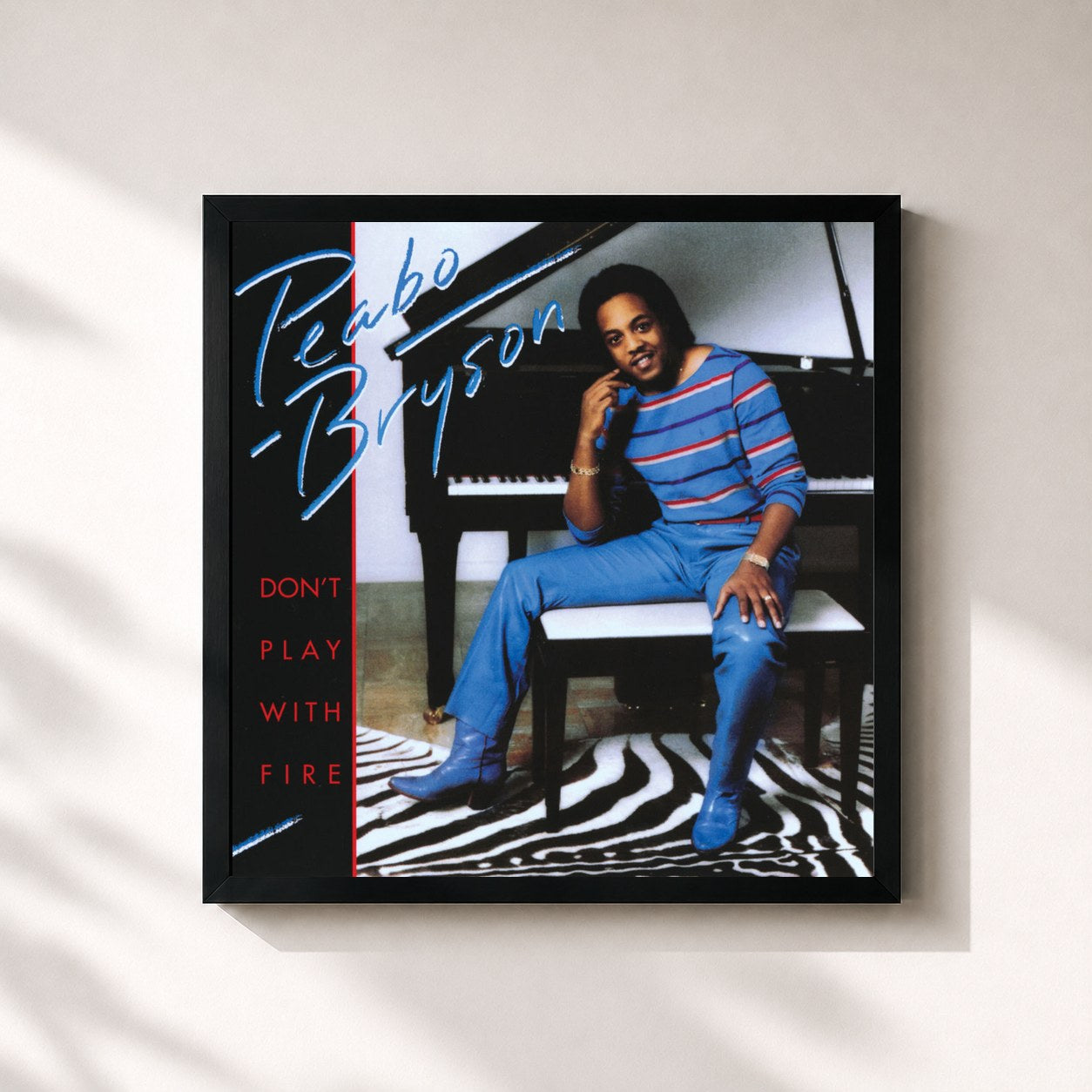 #noir Tableau carré de l'album Don't Play With Fire de Peabo Bryson, cadre noir 32x32 cm