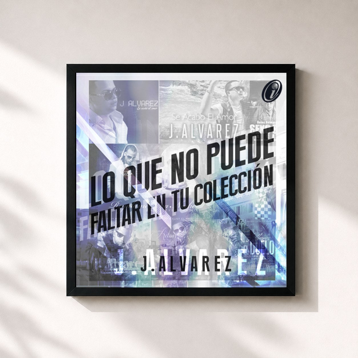 #noir Tableau carré de l'album Lo Que No Puede Faltar en Tu Colección de J Alvarez, cadre noir 32x32 cm