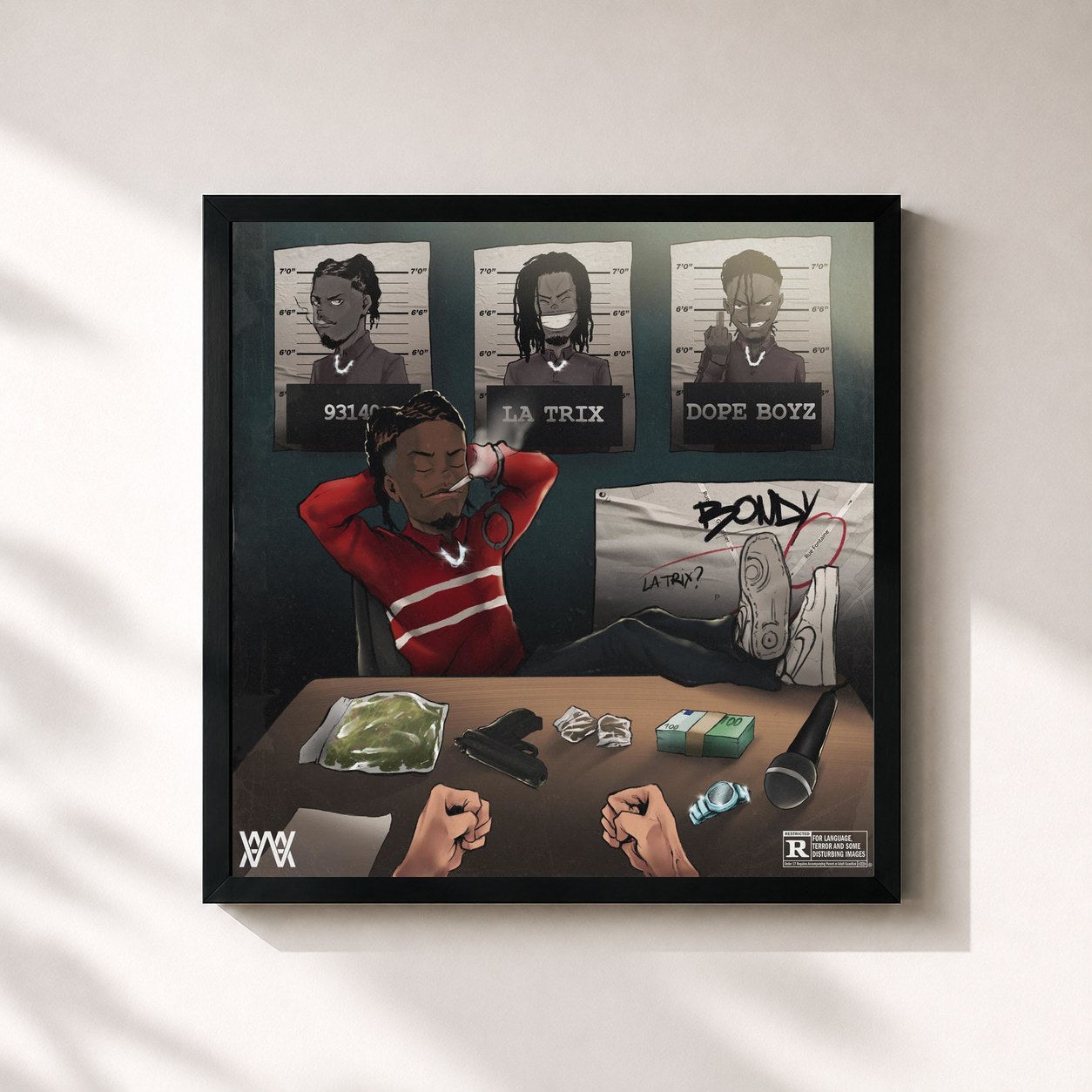 #noir Tableau carré de l'album Dope Boyz de Diddi Trix, cadre noir 32x32 cm