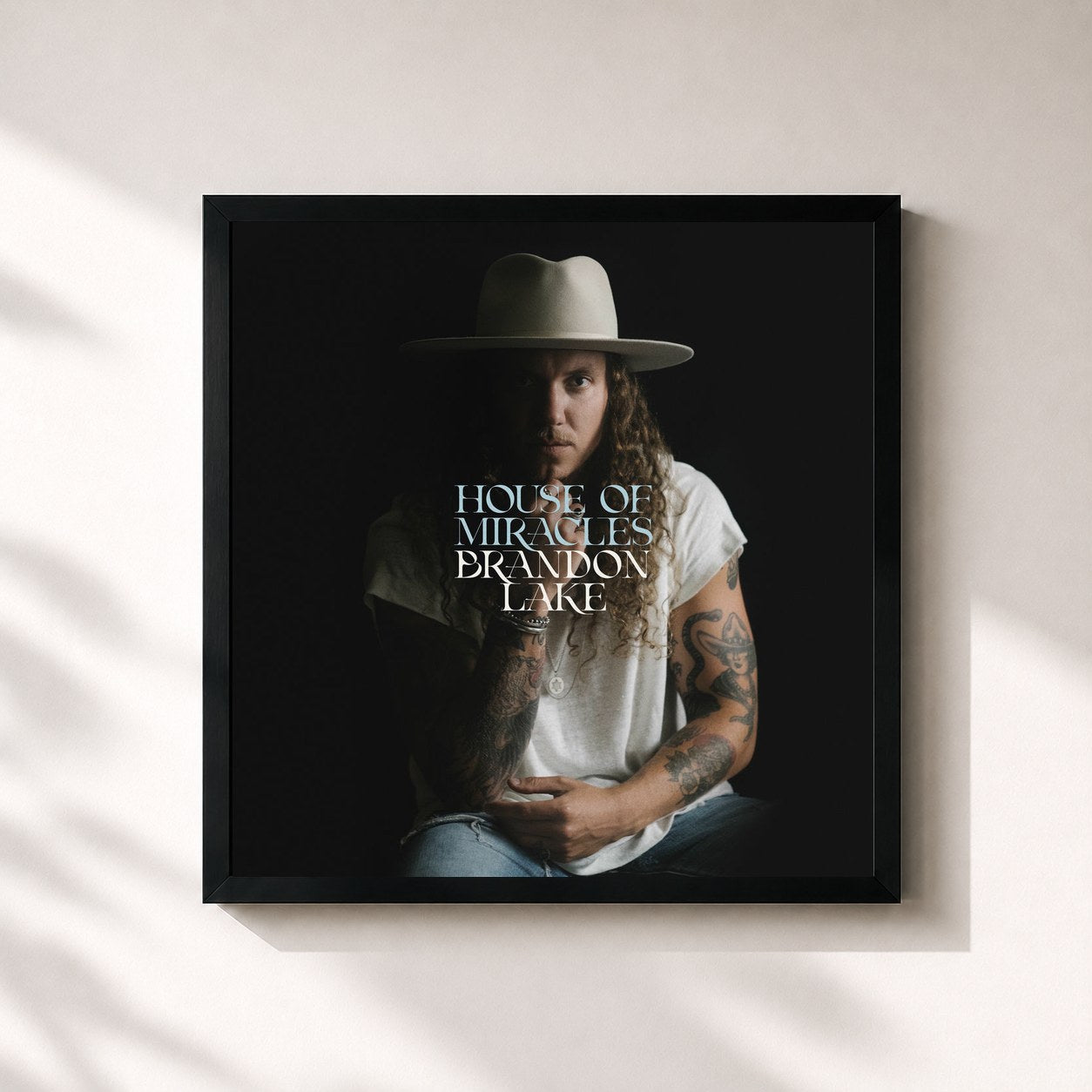 #noir Tableau carré de l'album House Of Miracles de Brandon Lake, cadre noir 32x32 cm