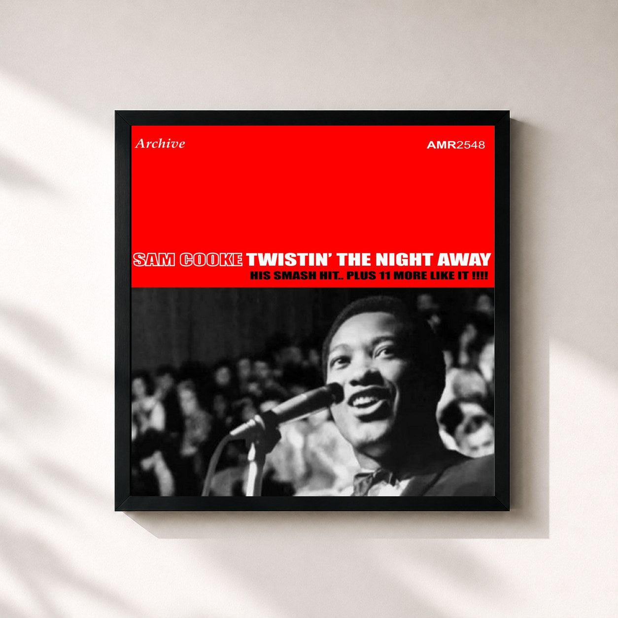 #noir Tableau carré de l'album Twistin' the Night Away de Sam Cooke, cadre noir 32x32 cm