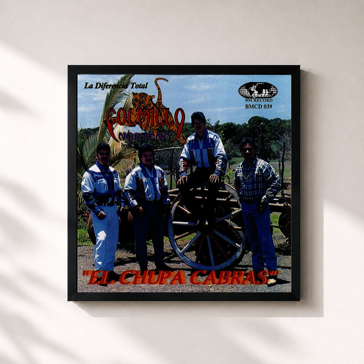 #noir Tableau carré de l'album El Chupa Cabras de Colmillo Norteño, cadre noir 32x32 cm