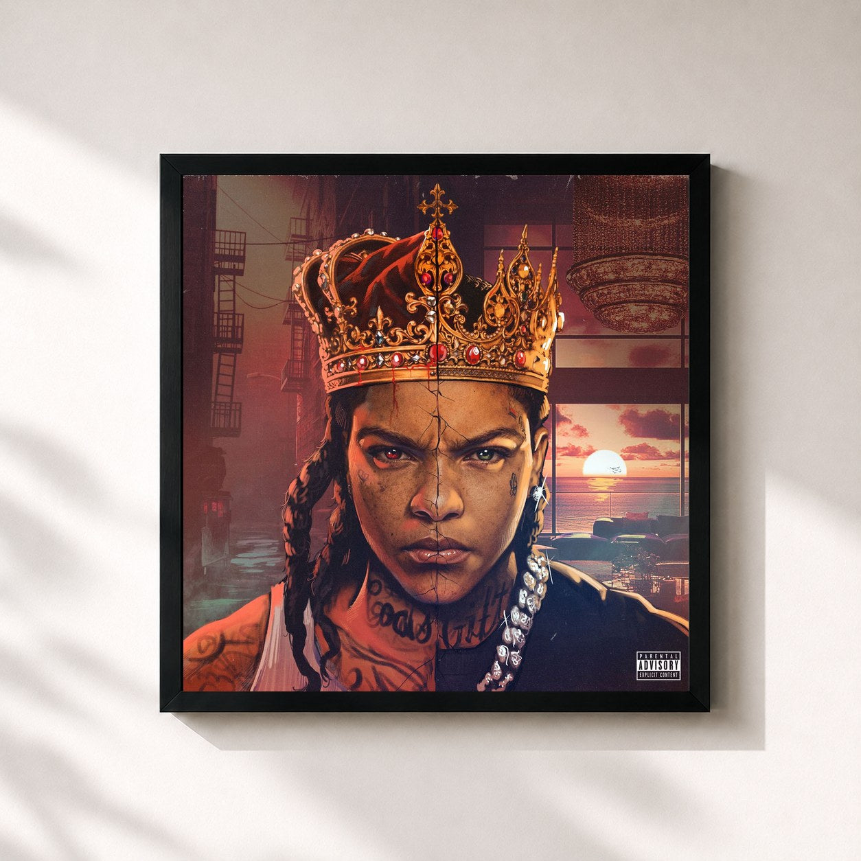 #noir Tableau carré de l'album Kween de Young M.A, cadre noir 32x32 cm