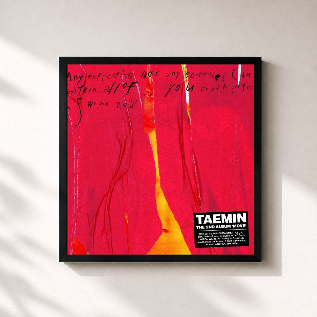 #noir Tableau carré de l'album MOVE - The 2nd Album de TAEMIN, cadre noir 32x32 cm